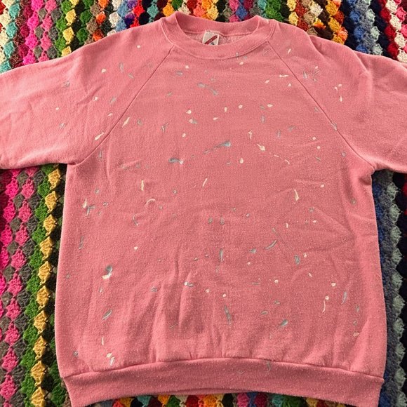 Vintage 90s Jerzees Paint Splatter Pastel Raglan Oversized Crewneck Swea… - Picture 7 of 12
